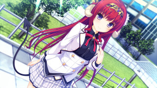 Red haired girl school uniform - a white shirt and skirt free wallpaper