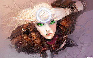 Woman green eyes neck ring - magic free wallpaper