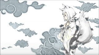 White fox girl kimono clouds - amano free wallpaper for desktop