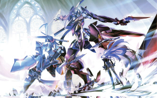 Group people armor standing window 3 - a stained glass window free wallpaper