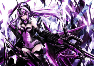 Woman purple outfit gun purple - cybernetic free wallpaper