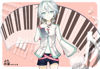 Anime girl white hair blue 13 - a piano keyboard free wallpaper