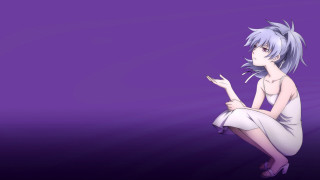 Woman purple background squatting ponyail - a purple background behind her free wallpaper