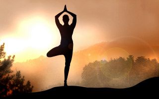 Yoga sunset trees mountain woman - a sunset free wallpaper