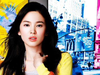 Woman black hair yellow shirt - a cityscape free wallpaper for desktop
