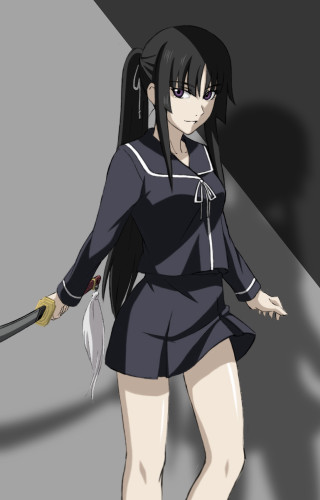 Girl short dress sword shadow - a gray background free wallpaper