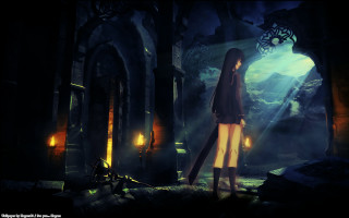 Woman sword light dark room - dark fantasy art free wallpaper
