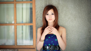 Woman blue dress wall window - a wall free wallpaper