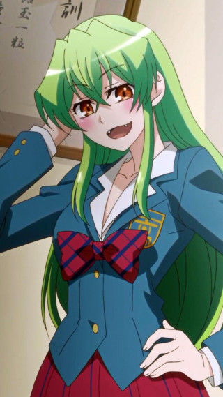 Woman green hair bow tie - superflat free wallpaper