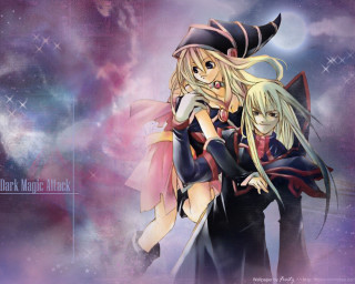 Anime characters hugging purple background - fantasy magic free wallpaper