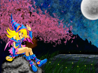 Cartoon girl rock full moon - full free wallpaper