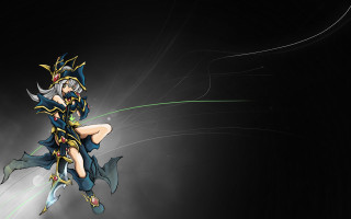 Woman costume flying sword black - white line free wallpaper