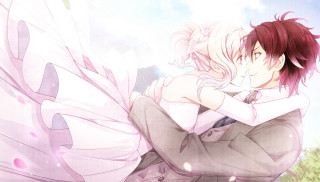 Anime couple hugging blue sky 4 - cloud and trees free wallpaper