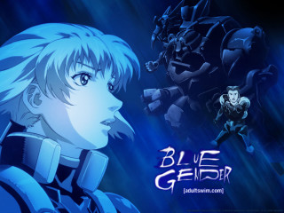 Anime blue hair helmet character - a anime character free wallpaper