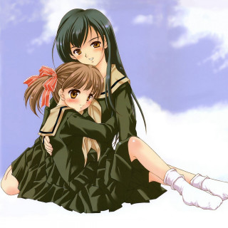 Anime girls sitting sky clouds - aimitsu free wallpaper