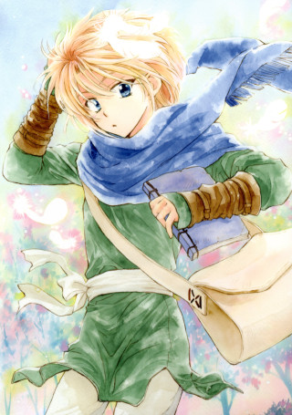 Person scarf hat bag sword - holding free wallpaper