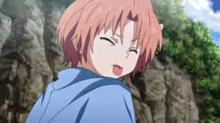 Pinkhair girl blue shirt forest - her mouth open free wallpaper