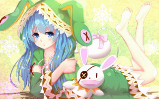 Blue hair green hat girl - stuffed free wallpaper