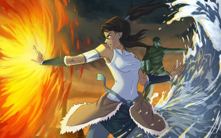 Woman running wave man background - comic cover art free wallpaper for desktop