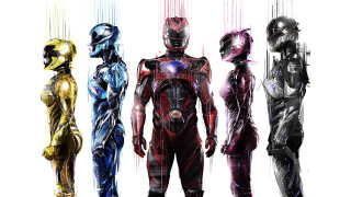 Four colored robots standing line - a line free wallpaper