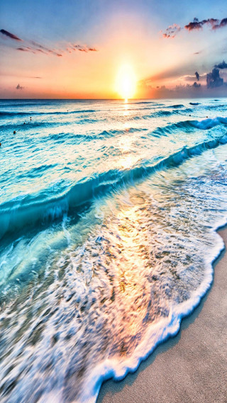 Beach waves sunset swimming person - aquirax uno free wallpaper