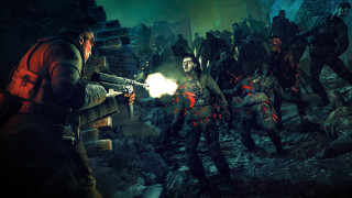 Zombies dark city gun man - their hand and a man holding free wallpaper