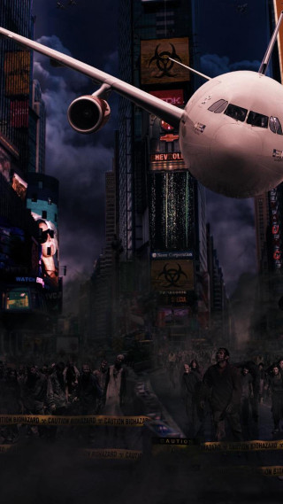 Large white airplane night city - a detailed matte painting free wallpaper