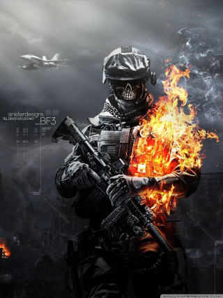 Soldier gun dark city flames - vfx free wallpaper