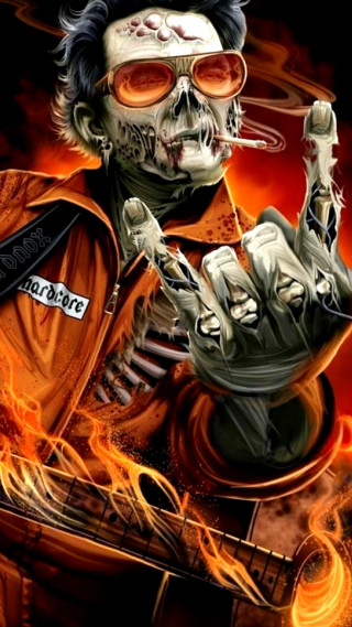 Skeleton flame jacket red glasses - holding free wallpaper
