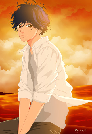 Man sitting rock sunset clouds - a sunset free wallpaper