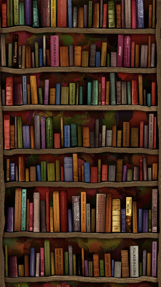 Bookshelf filled with books wooden - storybook illustration free wallpaper
