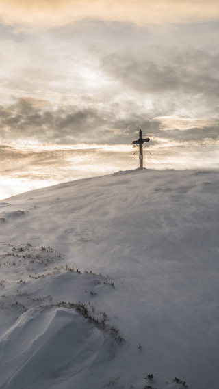 Cross snowy hill sky clouds - dionisiu free wallpaper