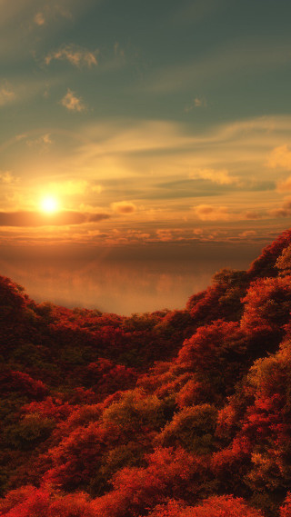 Sunset mountain trees water clouds - the foreground and a body of water free wallpaper