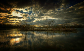 Lake water clouds sky trees 2 - atmospheric free wallpaper