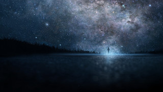 Person lake night sky stars - under free wallpaper for desktop