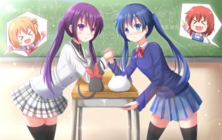 Anime girls desk bag blackboard - anime art free wallpaper