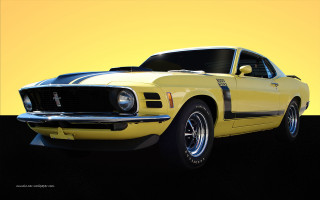 Yellow mustang black stripe matte - this image free wallpaper