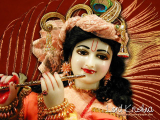 Statue woman flute peacock red - free retro wallpaper