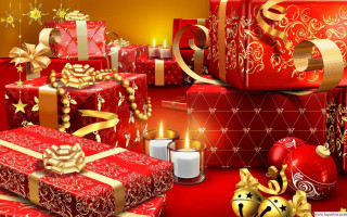 Christmas presents candles ornaments santa - a table together free wallpaper