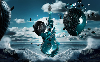 Blue guitar floating sky background - chris labrooy free wallpaper
