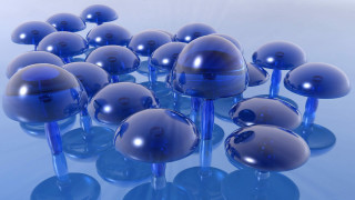 Blue glass balls table background - ray free wallpaper