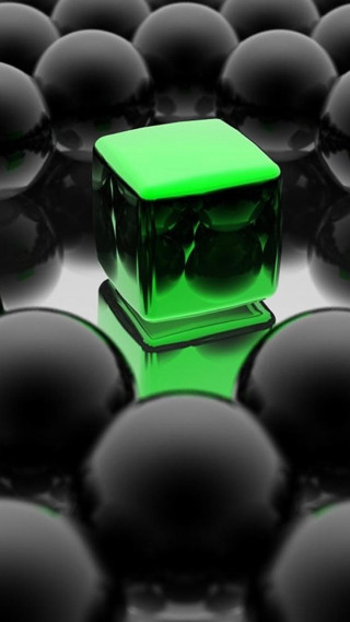 Green cube in black balls - art green free wallpaper