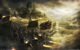 Battle scene people flags painting - alexander johnston free wallpaper