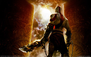 Man sword doorway sky background - epic fantasy free wallpaper