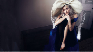 Woman blue dress big hat - an impressionist painting free wallpaper for desktop