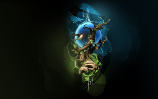 Stylized tree blue green background 2 - dark background free wallpaper for desktop