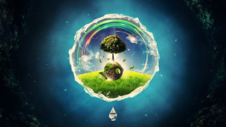 Tree rainbow boat water scenery - surreal free wallpaper