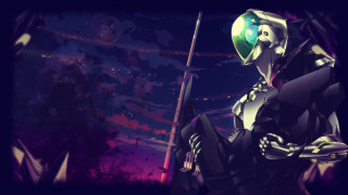 Robot sword dark room purple - a robot holding free wallpaper