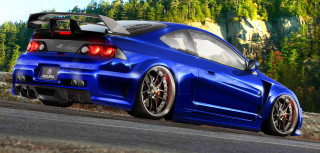 Blue car driving road forest - the side of the road free wallpaper