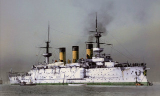 Large white ship smoke stacks - the side of it free wallpaper